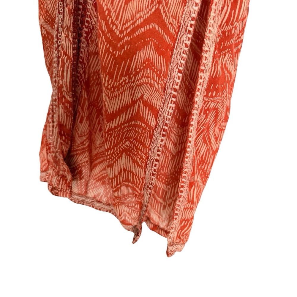 Garnet Hill Maxi Dress M Gauze Organic Cotton Orange Beach Cover Up Slit Buttons - Picture 7 of 10